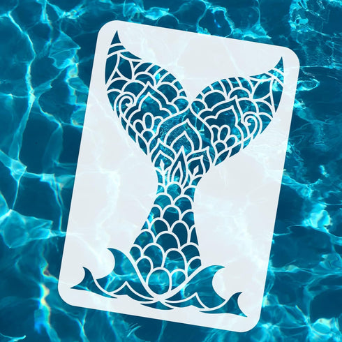 FINGERINSPIRE Mermaid Tail Painting Stencil 11.7x8.3 inch Hollow Out Marine Fish Tail Stencil Reusable Plastic Mandela Floral Pattern Tail Stencil...