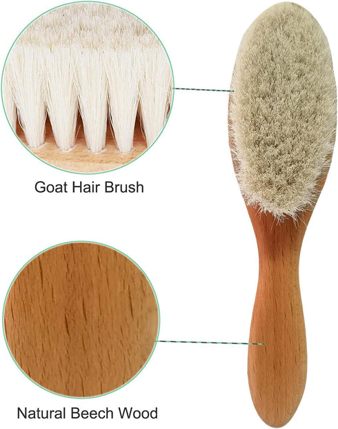 3 Piece Baby Hair Brush and Comb Set for Newborn & Toddlers- Natural Wooden Hairbrush with Soft Goat Bristles for Cradle Cap - Perfect Scalp Groom...