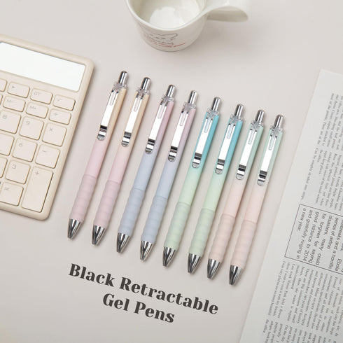 Gel Pens Medium Point 0.7mm Black Ink Gel Pen Retractable Cute Pens for Smooth Writing School Office Supplies, Pack of 12...