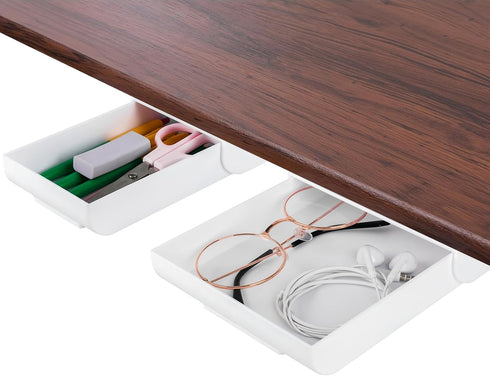 2 Pcs Under Desk Drawer, Self-Adhesive Hidden Desktop Organizer, Attachable Plastic Desk Drawer Slide Out, Table Storage Tray for Pencil Pen Stati...