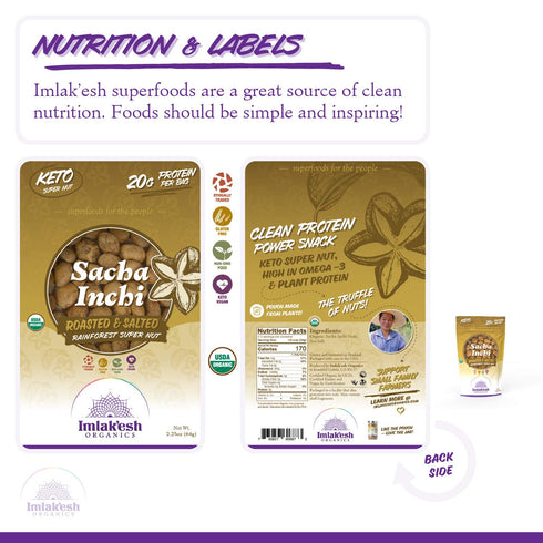 Imlak'esh Organics, Sacha Inchi Nuts (2.25oz Pouch), Protein Super-Nuts — 0 Net Carbs | Keto | Paleo | Organic | Regenerative | Protein | Gluten-F...