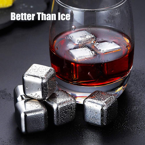 DERGUAM 8 Packs Fast-cooling 304 Stainless Steel Ice Cubes Whiskey Stones Whiskey Rocks With Wine Opener, Nonslip Ice Tong & Freezer Storage Tray ...