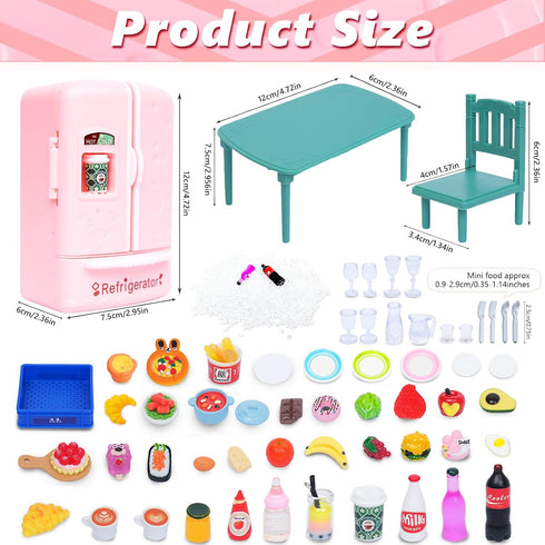Dollhouse Mini Toy Fridge Green Table Dining with Mini Food Play Refrigerator for Kids Kitchen Furniture Fruits Vegetable Drink Milk Desserts for ...