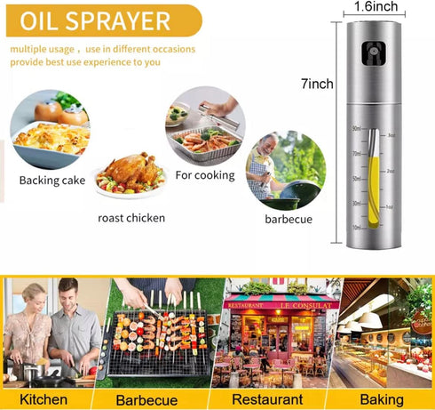 A&J Essentials Oil Sprayer for cooking- 100mL stainless steel, modern, durable, sleek design - Baking, Salad, Grilling, BBQ, Roasting - Oil dispen...