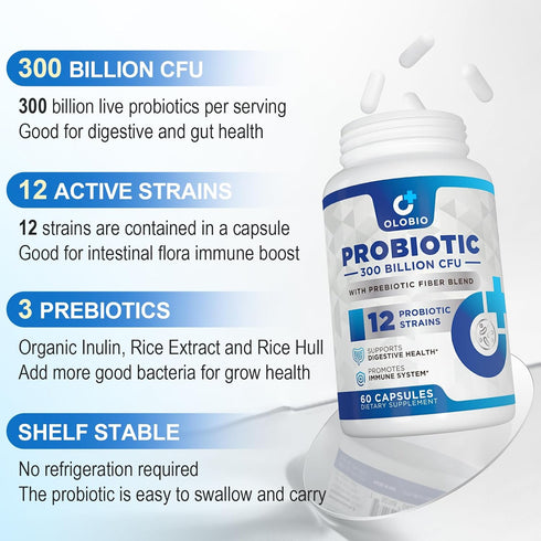 300 Billion CFU Probiotic, Probiotics for Women Men, 12 Probiotics Strains + 3 Prebiotics, Daily Probiotic Supplement, Probiotics for Digestive He...