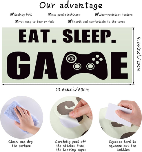Eat Sleep Game Wall Decal Gamer Boy Wall Stickers Video Game Decor Gaming Controller Decals for Boys Room Kids Bedroom Home Playroom Decor(23.6 x ...