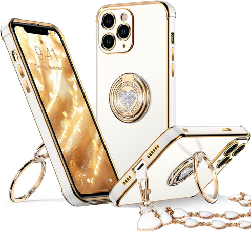 XYZ for iPhone 11 Pro Max Case with Stand, Phone Case with Double Ring Kickstand, Women Girl Cute Love-Heart Luxury Bling Protective Case Heart fo...