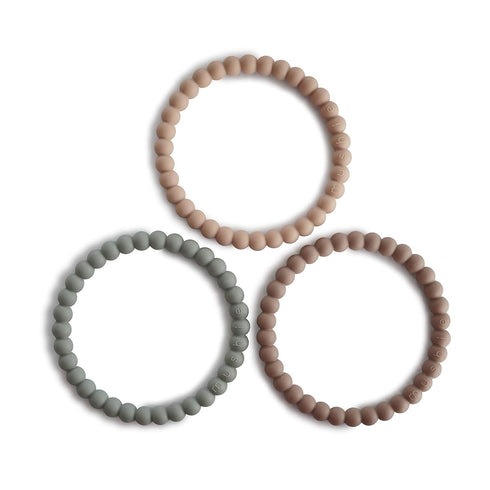 mushie Pearl Teether Bracelet | 3-Pack (Clary Sage/Tuscany/Desert Sand)...