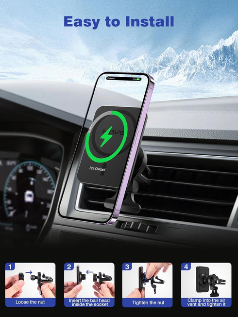 Magnetic Wireless Car Charger, Design for MagSafe Car Mount Charger, Strong Magnetic 15W Fast Charging Car Charger Phone Holder with USB Car Charg...