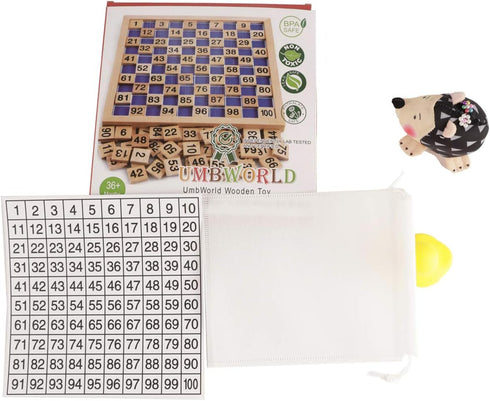 Wooden Toys Hundred Board Montessori 1-100 Consecutive Numbers Educational Game Early Childhood Toy for Kids with Storage Bag (Counting & Math)...