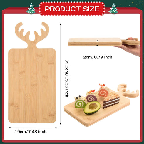 Bamboo Cutting Board with Antler Handle Christmas Wooden Serving Board Bamboo Wood Cheese Charcuterie Board Decorative Carving Cutting Board for H...