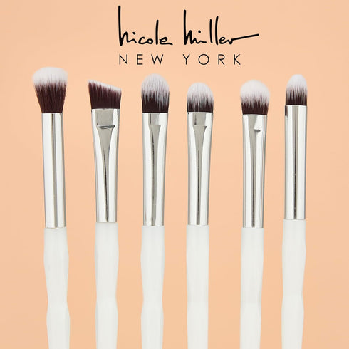 Nicole Miller New York 14pc Complete Makeup Brushes Collection with Zipper Bag, Snow Pearl White, Ideal Present or Any Occasions, Great for Beginn...