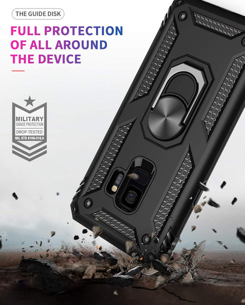 Androgate for Samsung Galaxy S9 Case with HD Screen Protectors, Military-Grade Metal Ring Holder Kickstand 15ft Drop Tested Shockproof Cover Case ...