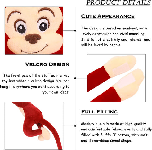 27.6" Hanging Monkey Stuffed Animals Plush Cute Monkey Toy for Kids Adults, Red...
