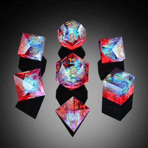 Shiny D&D Dice,DNDND Handmade Double Layers Sharp Edge Die with Gift Case for D&D Dungeons and Dragon Games (Red and Blue)...