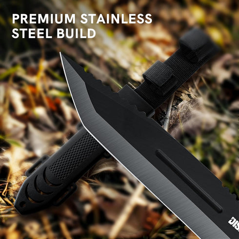Dispatch Survival Hunting Knife with Sheath, 12" Fixed Blade Knife, Bowie Knives with Non-Slip Cylinder Design Handle, for Outdoor, Bushcraft, Cam...