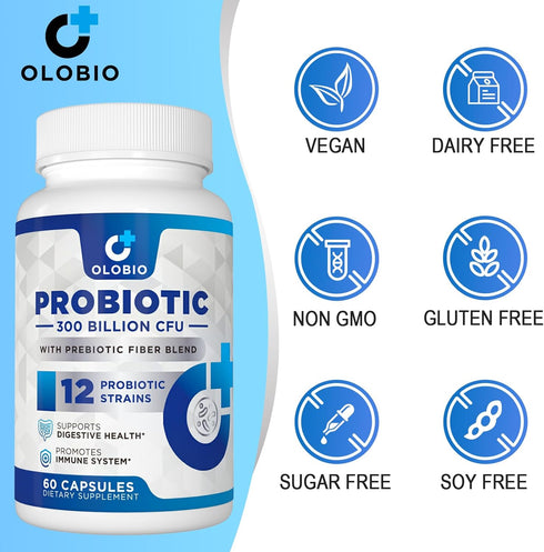 300 Billion CFU Probiotic, Probiotics for Women Men, 12 Probiotics Strains + 3 Prebiotics, Daily Probiotic Supplement, Probiotics for Digestive He...