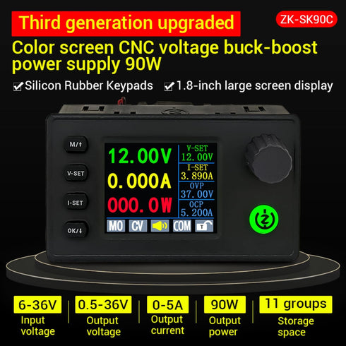 Color Display Adjustable 90W DC DC Buck Boost Power Converter CC CV 0.5-36V 5V 6V 12V 24V Power Module Regulated Laboratory Power Supply...
