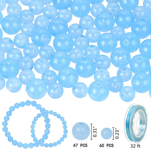 105 Pcs Natural Rose Quartz Beads Kit Gemstone Round Loose Beads Crystal Energy Healing Stones with Elastic String for DIY Jewelry Bracelet Neckla...