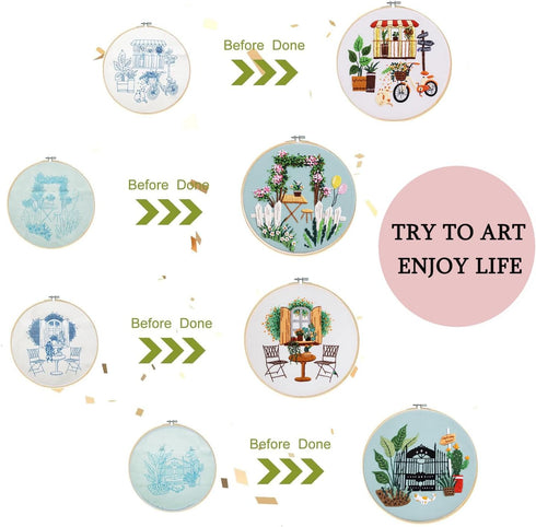HILYPINK 4 Set Embroidery Kit for Beginners, Cross Stitch Kits for Adults with Garden Floral Plant Pattern Hand Crafts Include Embroidery Cloth Ho...