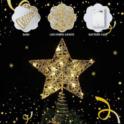 1pc Christmas Tree Topper Star Ornaments Glittering Golden Festival Display Lighted Clear Decor...