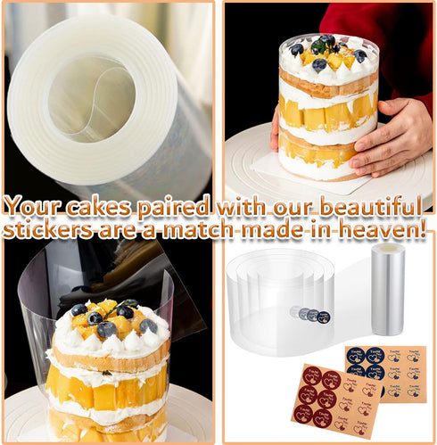 Cake Collars 8 x 394inch Acetate Rolls Clear Cake Strips Transparent Mousse Cake Collar Acetate Sheet for Baking, Surrounding Edge Decorating + Bo...