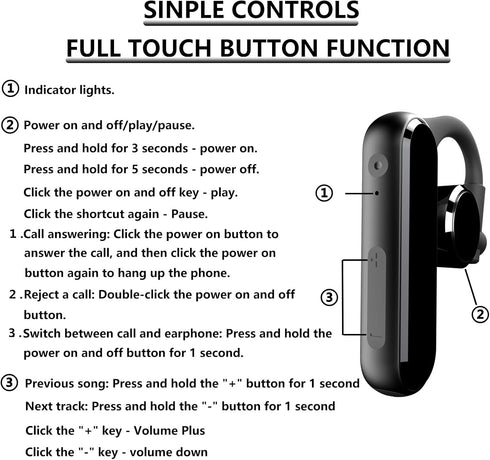 Bluetooth earpiece V5.4 single ear bluetooth headset, with noise cancellation and microphone compatible, talk time of 35 hours bluetooth phone hea...