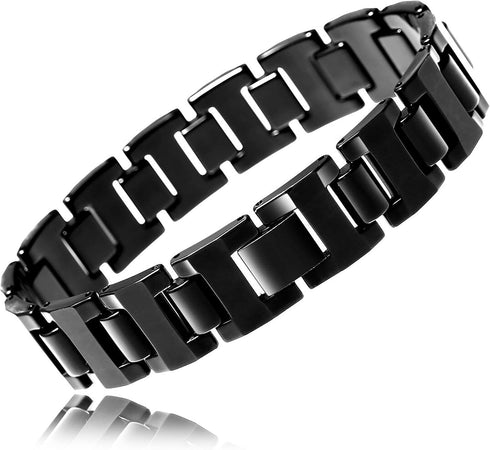 Urban Jewelry Mens Link Bracelet, Stylish Solid Tungsten Bracelet for Men (8.3 Inches, Matte Black, Shiny Black and Silver Option)...
