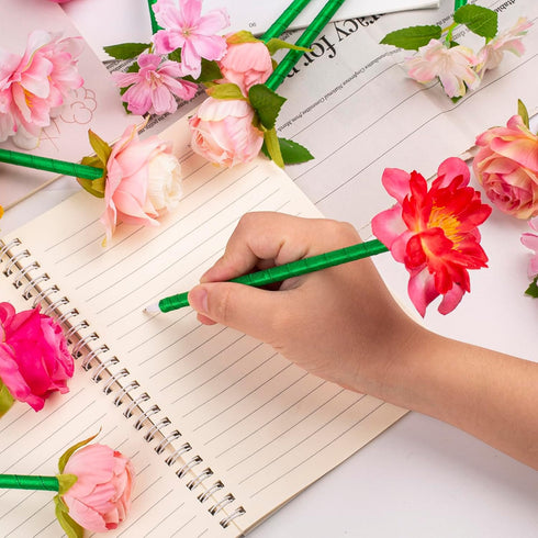 Leery Flower Pens, 15 Pieces Valentine Artificial Rose Pens Mixed Floral Pens Gel Ink Pens Ballpoint Pen with for Birthday Party Wedding Mother Gi...