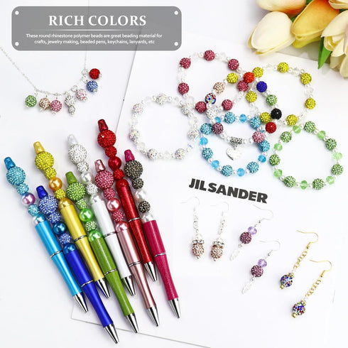 150PCS 10MM Rhinestone Beads for Jewelry Making, Mixed 15 Colors Round Polymer Clay Crystal Beads for Crafts Bracelet Necklace Earring Beaded Pen,...