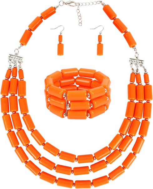 Fashion Handmade Bead Multilayer Statement Necklace Bracelet Earrings Jewelry Set...