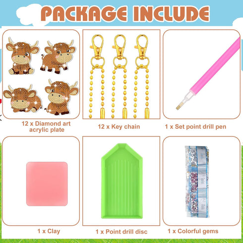 12 Pcs Yak 5D DIY Diamond Painting Keychains Acrylic Yak Diamond Art Key Chains Rhinestones Hanging Pendant for Kid Adult Beginners Bag (Yak)...