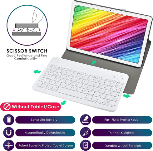 DETUOSI Universal 10 inch Wireless Keyboard, (0.23 inch) Ultrathin Slim Lightweight Travel Portable, 10.1" Multi-Device Wireless Keyboard for iOS/...
