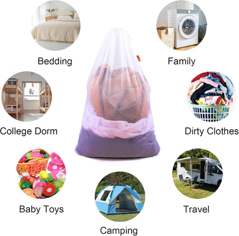 Mesh Laundry Bag Heavy Duty Drawstring Bag, Factories, College, Dorm, Travel and Apartment Dwellers, 24 x 36 Inches, 2 Pack, Black&White...
