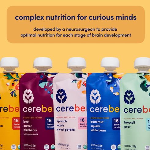 Cerebelly Baby Food Pouches – Organic Carrot Pumpkin (4 oz, Pack of 6) - Toddler Snacks - 16 Brain-supporting Nutrients, Healthy Snacks, Made with...