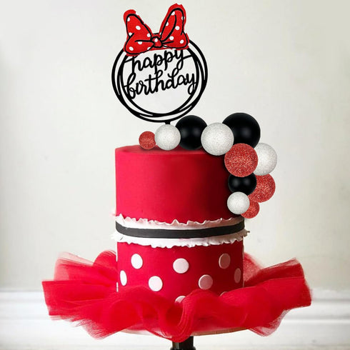 Black Red White Ball Cake Toppers Boho Cake Decorations Polka Dot Bow Cake Topper for Baby Shower Girl Happy Birthday Party Mouse Cake Decoration ...
