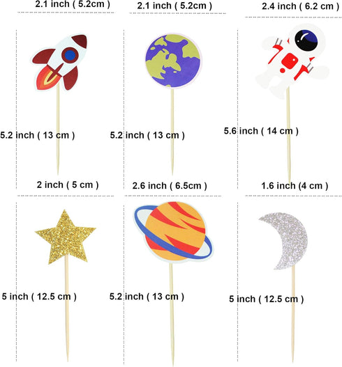 Ercadio 36 Pack Space Astronaut Cupcake Toppers Rocket Planet Trip to the Moon Cupcake Picks Baby Shower Boys Girls Birthday Outer Space Themed Pa...