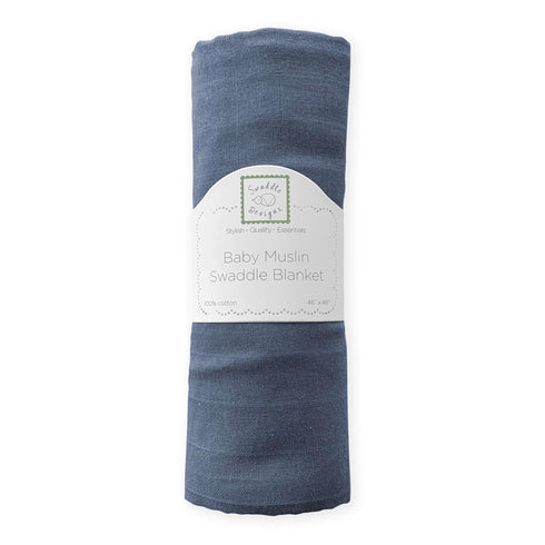 SwaddleDesigns Cotton Muslin Swaddle Blanket, Receiving Blanket for Baby Boys & Girls, Best Shower Gift, 46x46 inches, Denim...