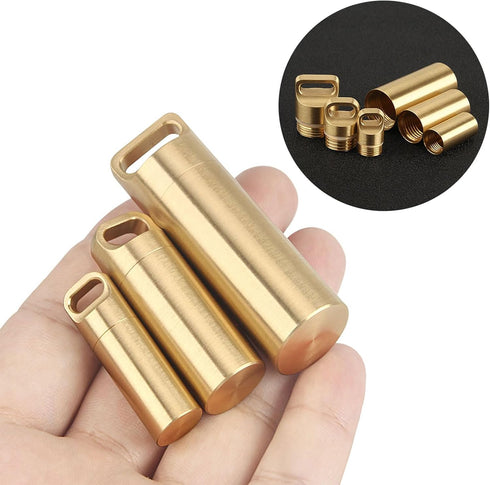 Brass Seals Bottles Keychain,Portable Waterproof Pill Case Key Chain, Mini Canister Medicine Capsule Bottle Pill Container for Outdoor Camping & T...