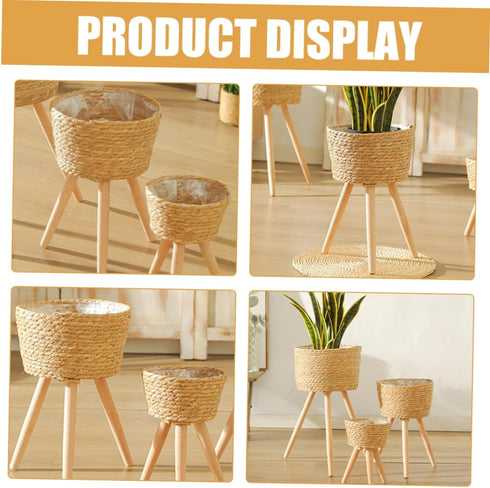 Floor Planter Stand Wicker Plant Stand Footed Wicker Baskets Flower Pot Base Floor Plant Stand Flower Pot Riser Holder Plant Flower Stool Stand Ha...