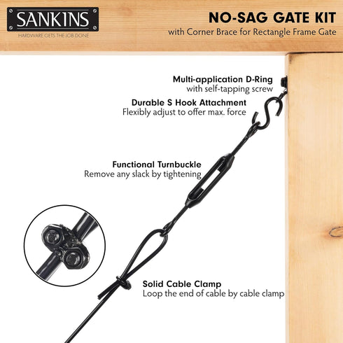 SANKINS Anti-Sag Gate Kits for Wooden Fence, Black Anti-Sagging Gate Support Cable Kit Hardware, Gate Sag Frame Kit Hardware for Wooden Fence, Woo...
