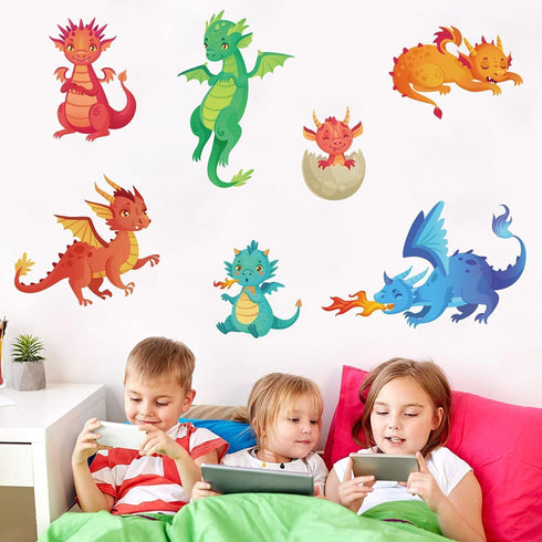 Large Dragon Wall Decals Cartoon 3D Dinosaur Kids Wall Stickers Peel and Stick Vinyl Dragon Dinos Wall Decals Stickers for Kids Bedroom Playroom B...