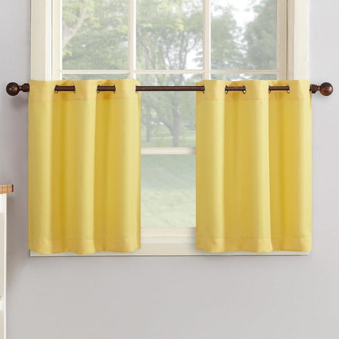 No. 918 Montego Casual Textured Semi-Sheer Grommet Kitchen Curtain Tier Pair, 56" x 24", Yellow...