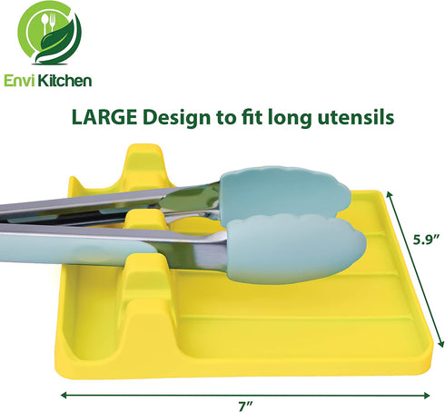 Silicone Spoon Rest - Large Cooking Utensil Holder with Drip Pad Walls - Multiple Spoon Rest with Wider Slots for Bigger Utensils, BPA-Free Spatul...