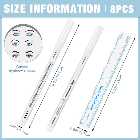 8 Pieces Microblading Marker Pen with Paper Ruler Skin Marker Eyebrow Permanent Makeup Position Mark Tools Markers Pen for Eyebrow Lips Skin...