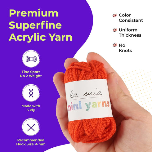 10 Skein Premium La Mia Mini Yarn, Acrylic Bonbons, Total 3.5 Oz, Each 0.35 Oz (10g), Crafts Yarn, Knitting and Crocheting Starter Kit for Colorfu...