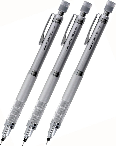 Uni Kuru Toga Roulette Auto Mechanical Pencil, 0.5mm, Gun Metallic Silver, Pack of 3...