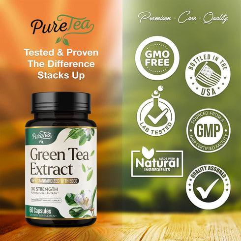 Green Tea Extract Pills 1000mg with EGCG for Heart Support with Antioxidants - 98% Standardized Polyphenols - 3X Absorption Green Tea Capsules for...
