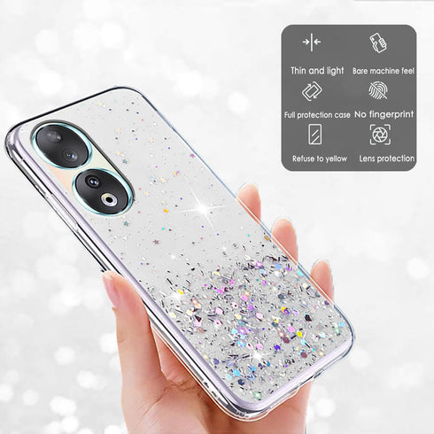 Compatible with Honor 90 Case Glitter Clear Pink, Honor 90 Phone Case Silicone Transparent Soft TPU Women Girls Shockproof Protective Slim Cover (...