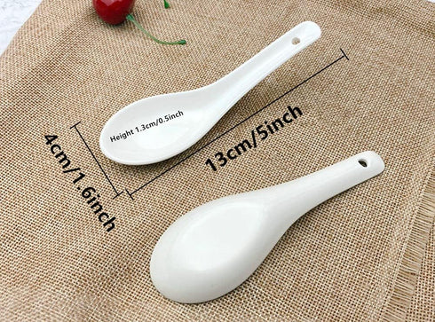 10 Pack White Ceramic Soup Spoons,Wonton Soup Spoons,Asian Soup Spoon Set,5"Kid Spoons,Tasting Spoon,Side Dishes,Table Spoons,Small Appetizer Spoo...